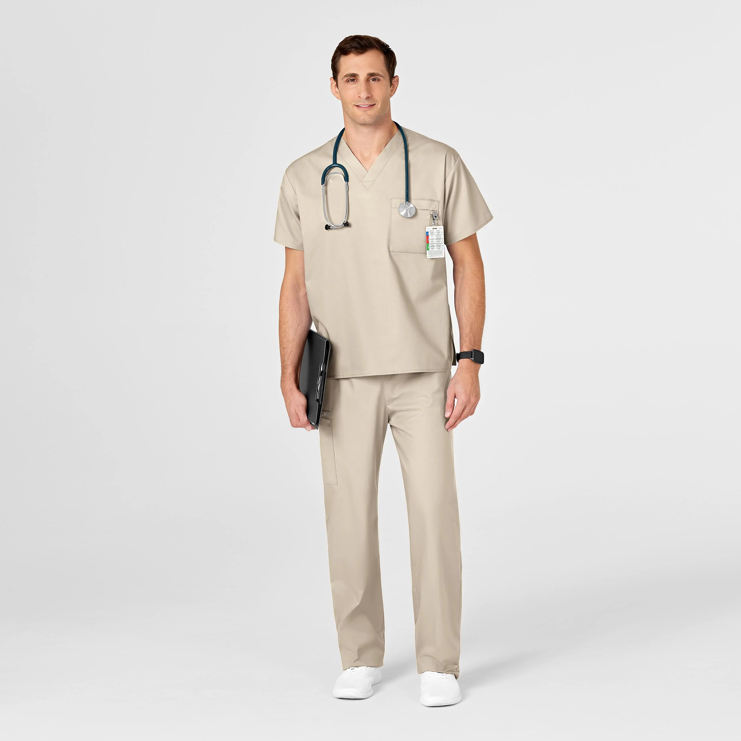 WonderWORK Unisex V-Neck Scrub Top - Khaki - Image 6