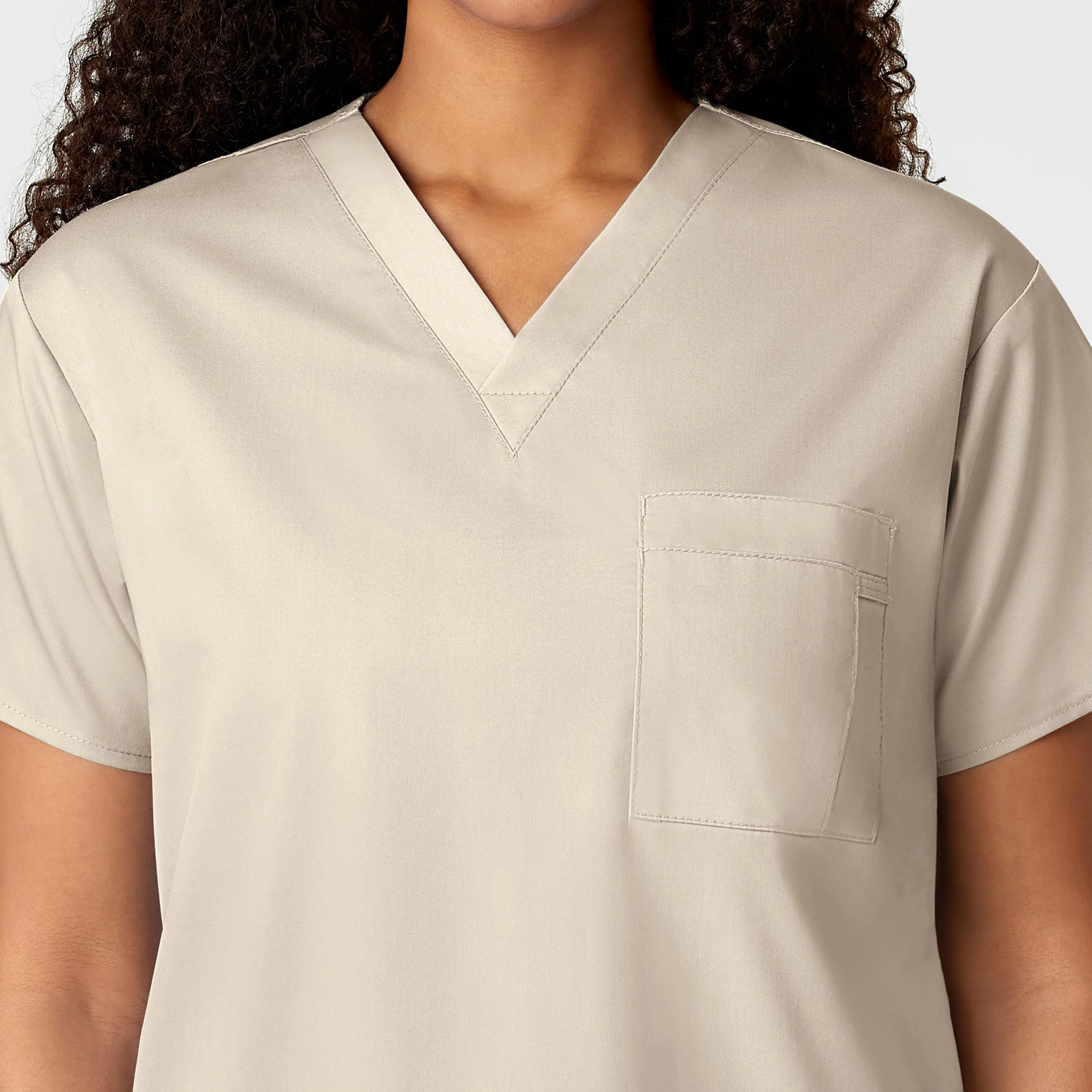 WonderWORK Unisex V-Neck Scrub Top - Khaki - Image 8