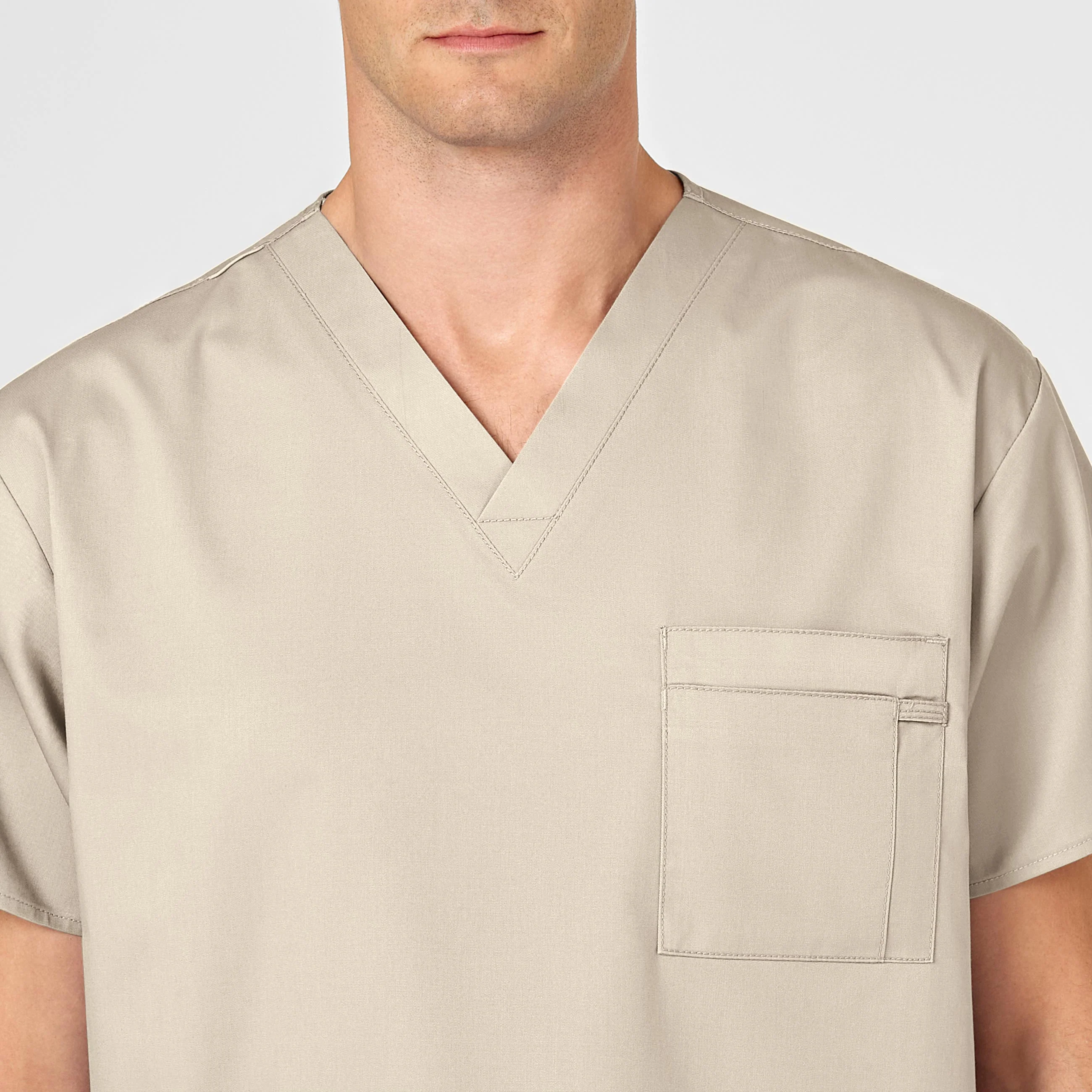 WonderWORK Unisex V-Neck Scrub Top - Khaki - Image 9