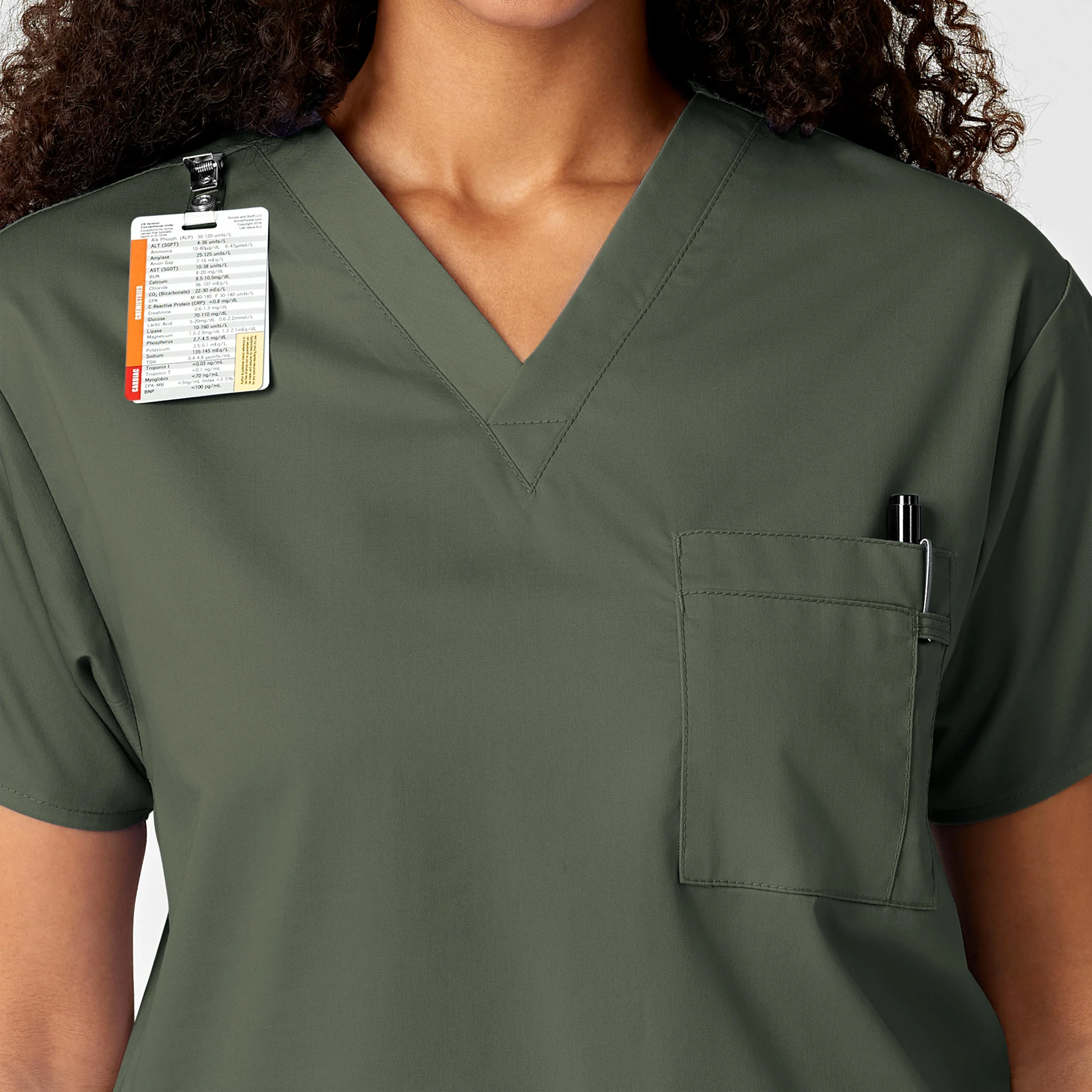 WonderWORK Unisex V-Neck Scrub Top - Olive - Image 10