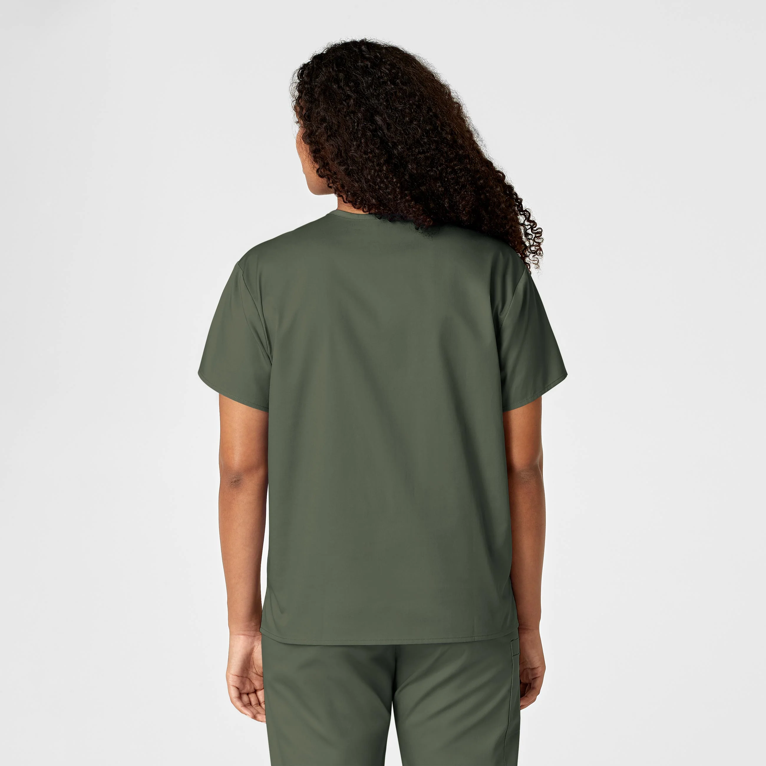 WonderWORK Unisex V-Neck Scrub Top - Olive - Image 12