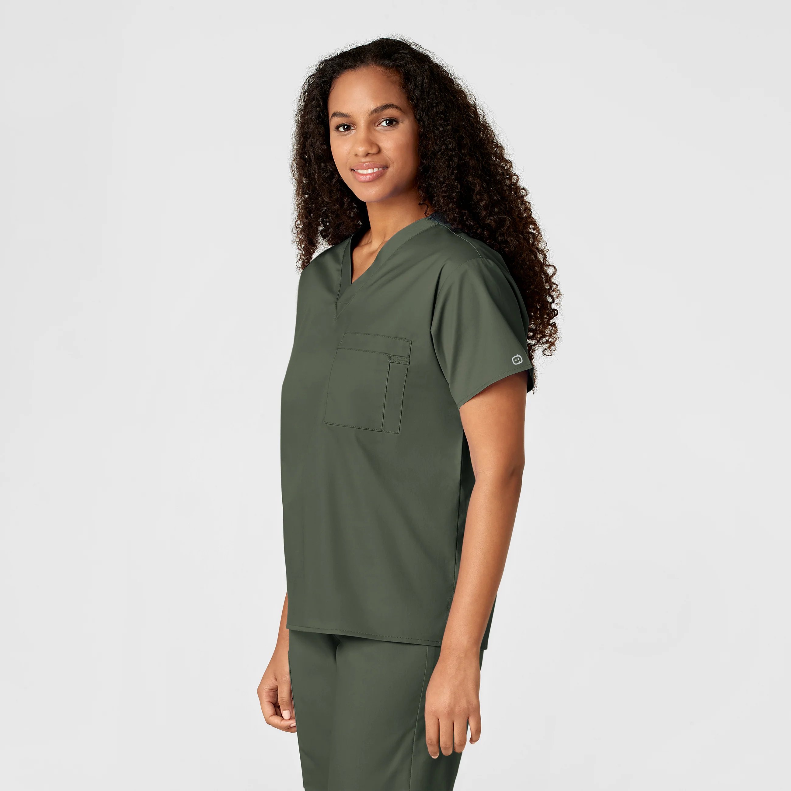 WonderWORK Unisex V-Neck Scrub Top - Olive - Image 4