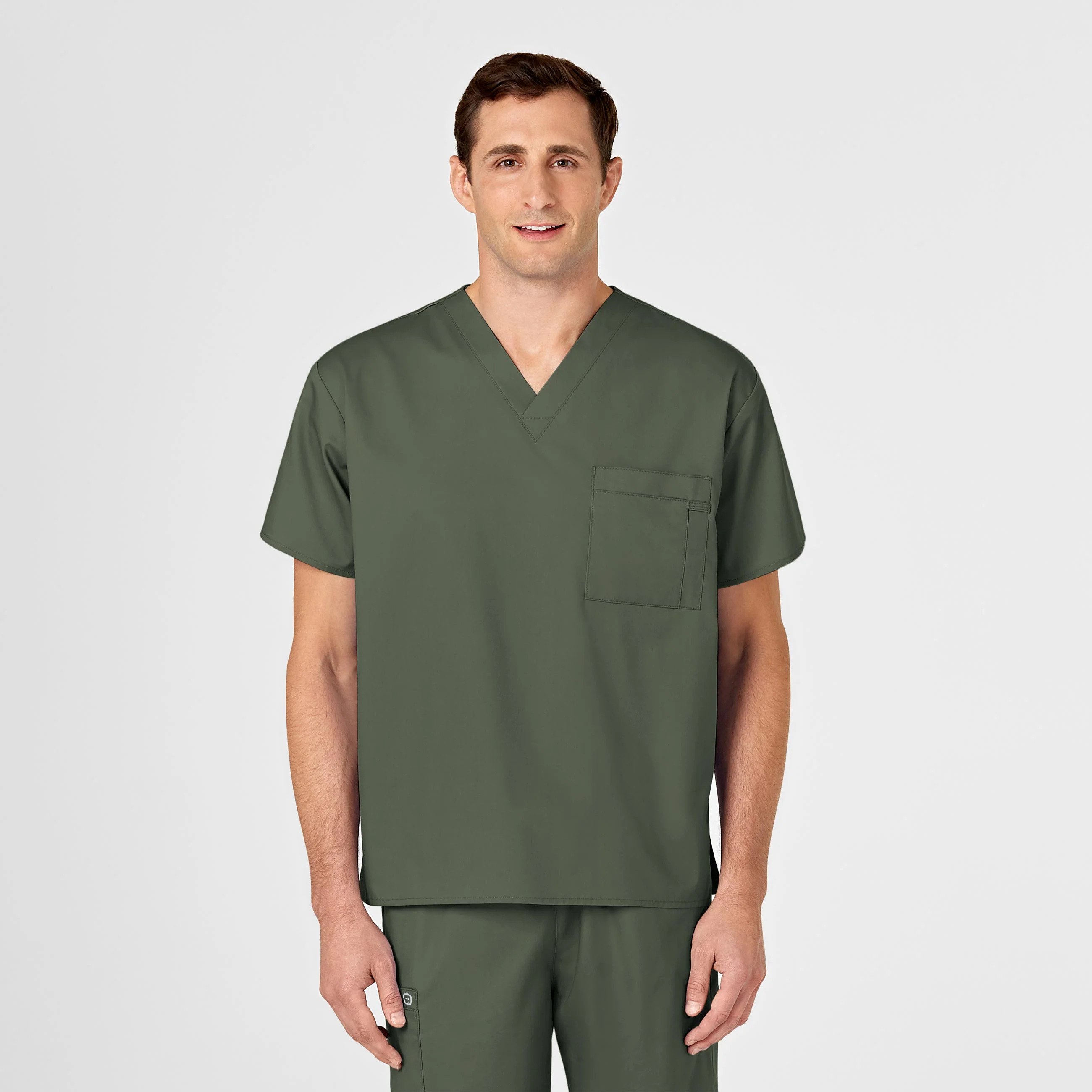 WonderWORK Unisex V-Neck Scrub Top - Olive - Image 5