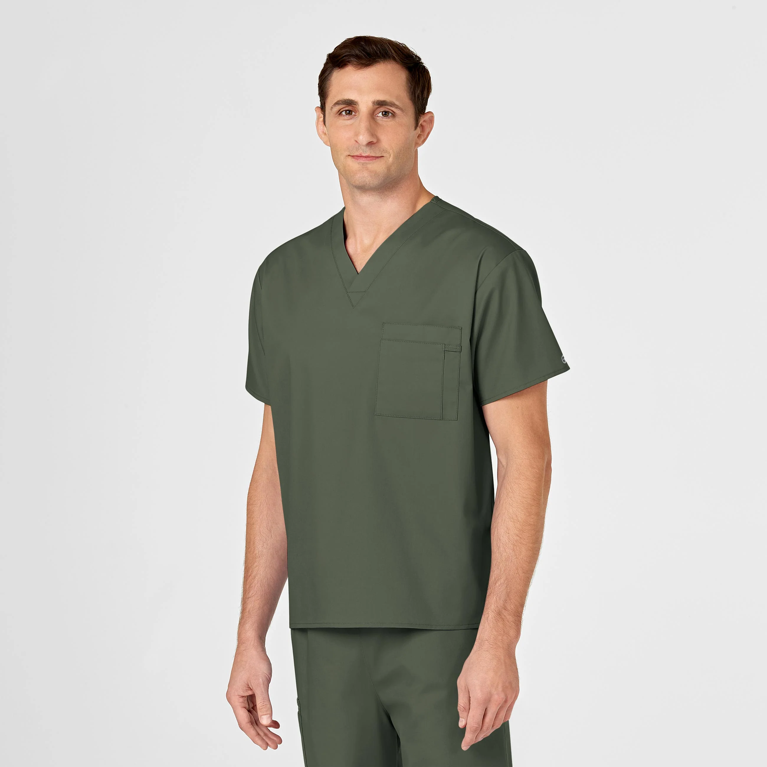 WonderWORK Unisex V-Neck Scrub Top - Olive - Image 7