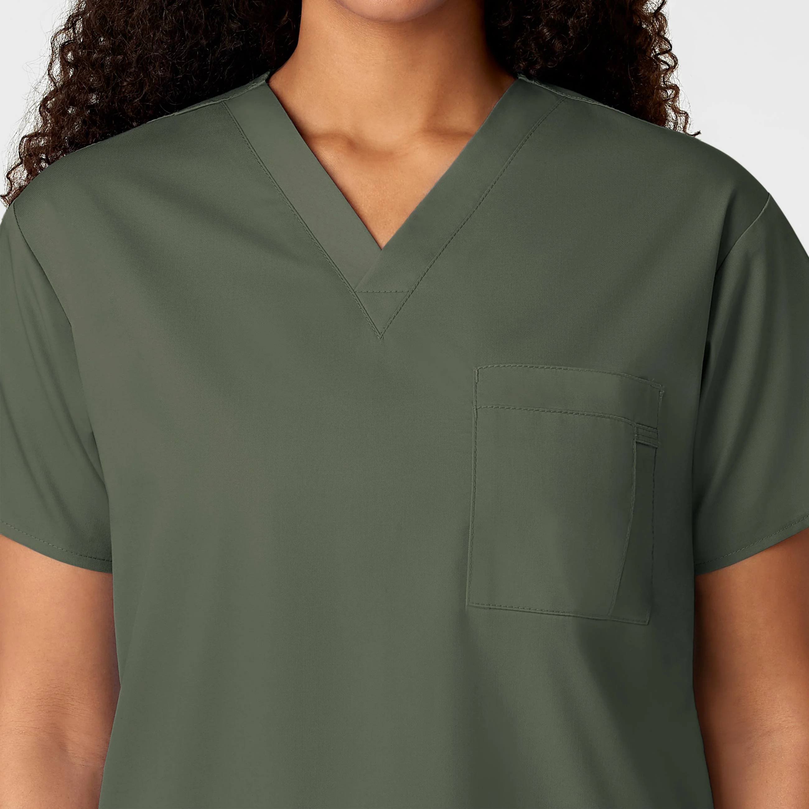 WonderWORK Unisex V-Neck Scrub Top - Olive - Image 8