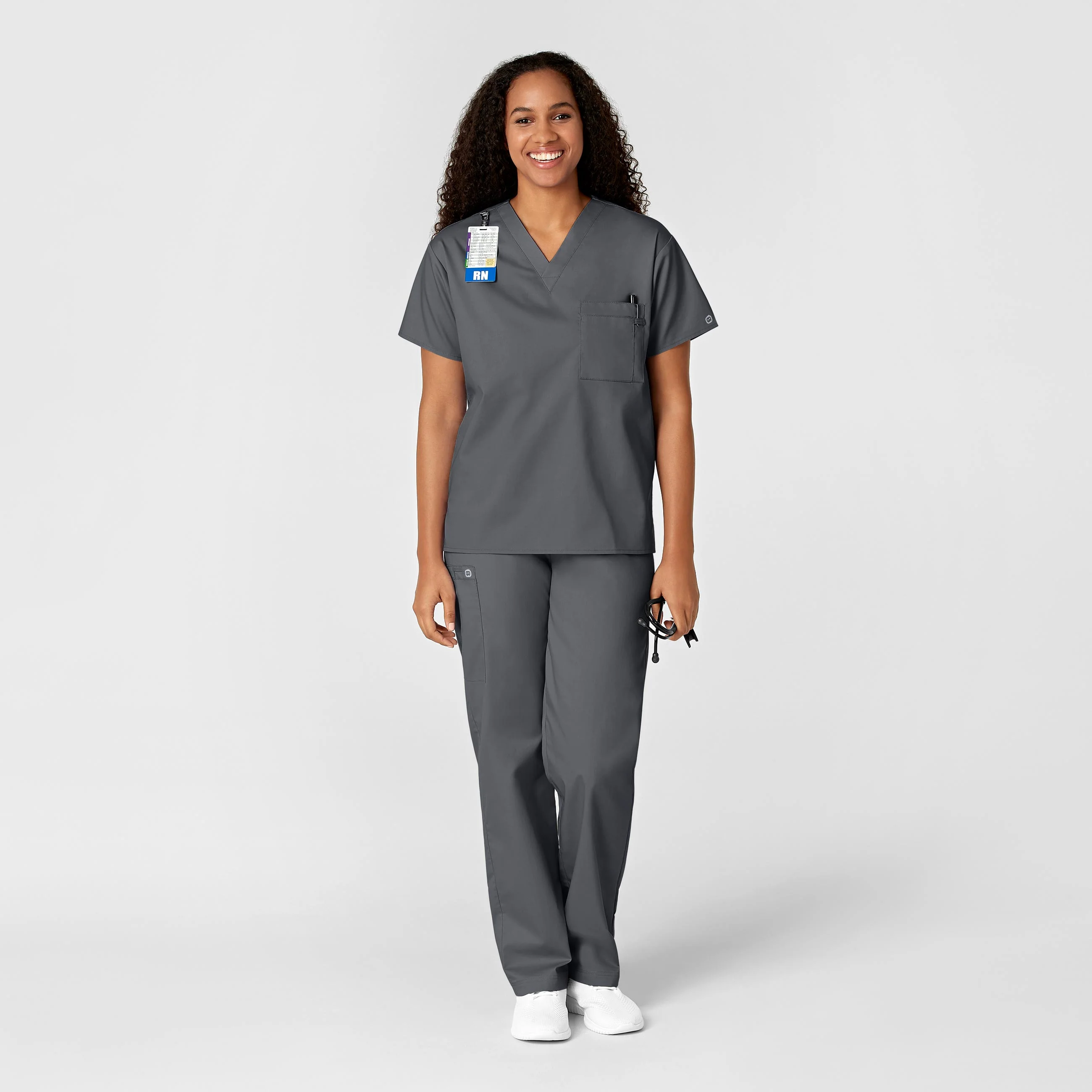WonderWORK Unisex V-Neck Scrub Top - Pewter - Image 3