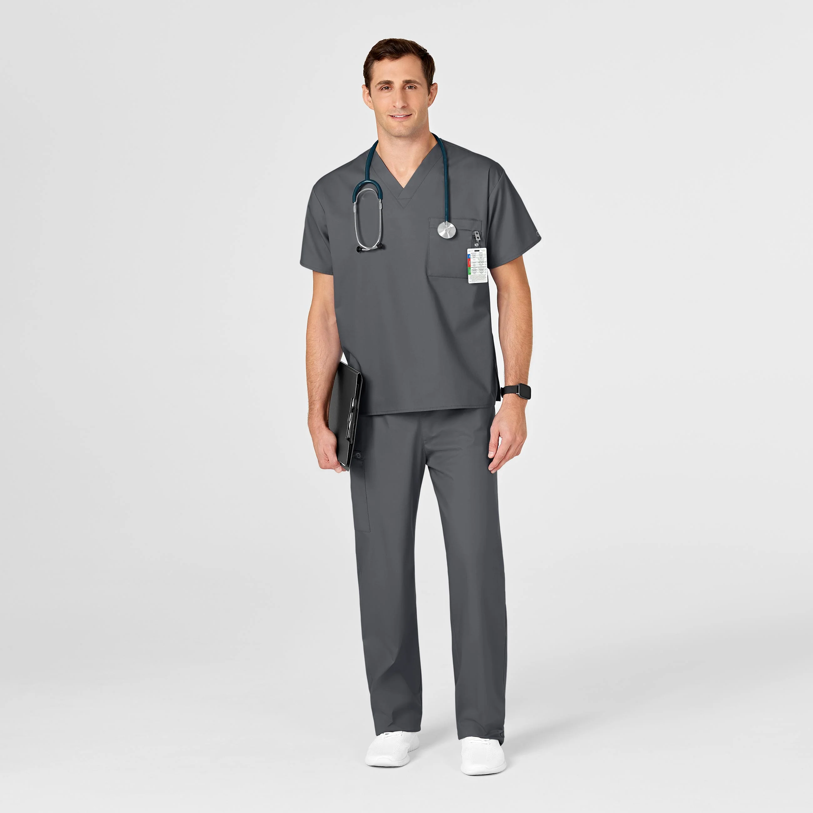 WonderWORK Unisex V-Neck Scrub Top - Pewter - Image 6