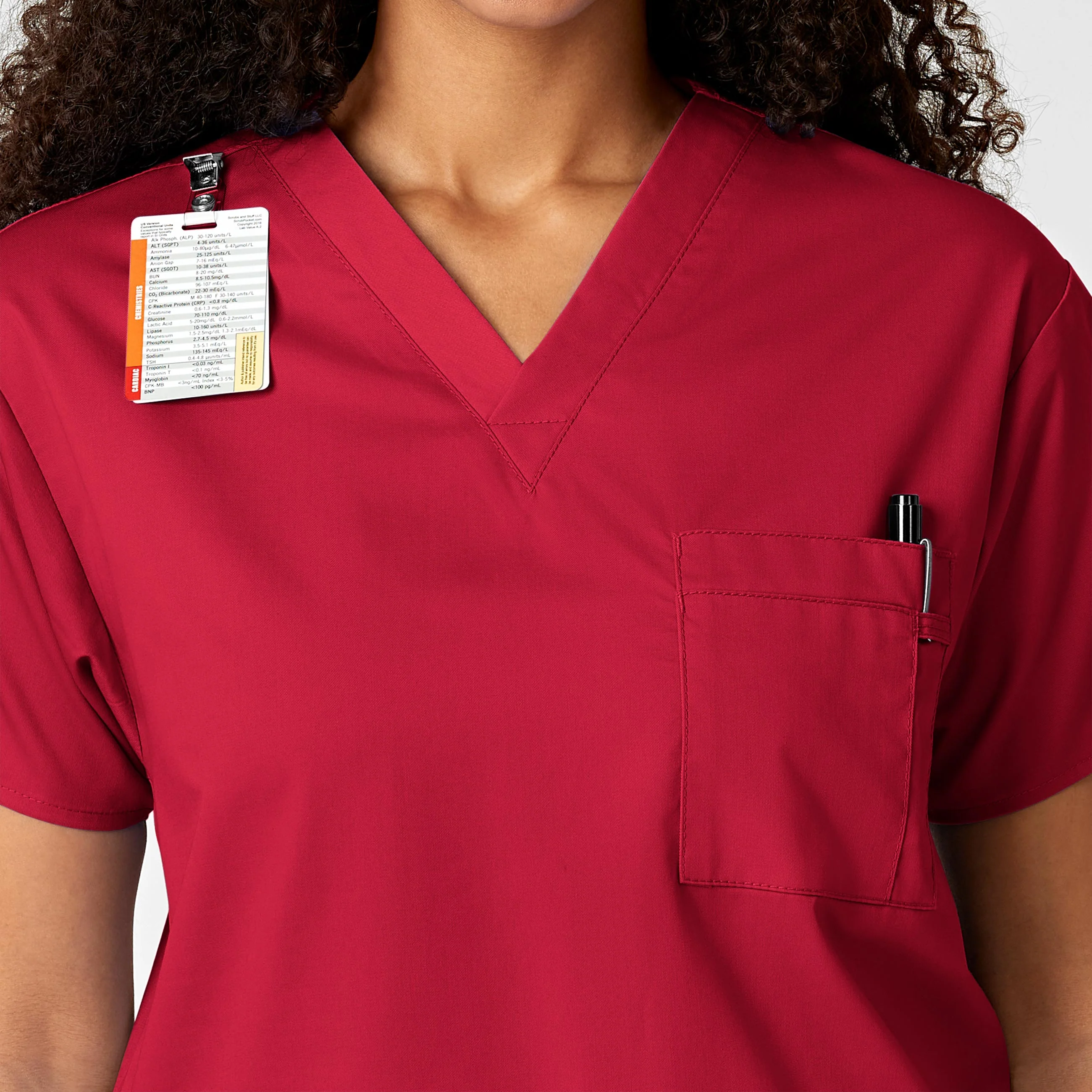 WonderWORK Unisex V-Neck Scrub Top - Red - Image 10