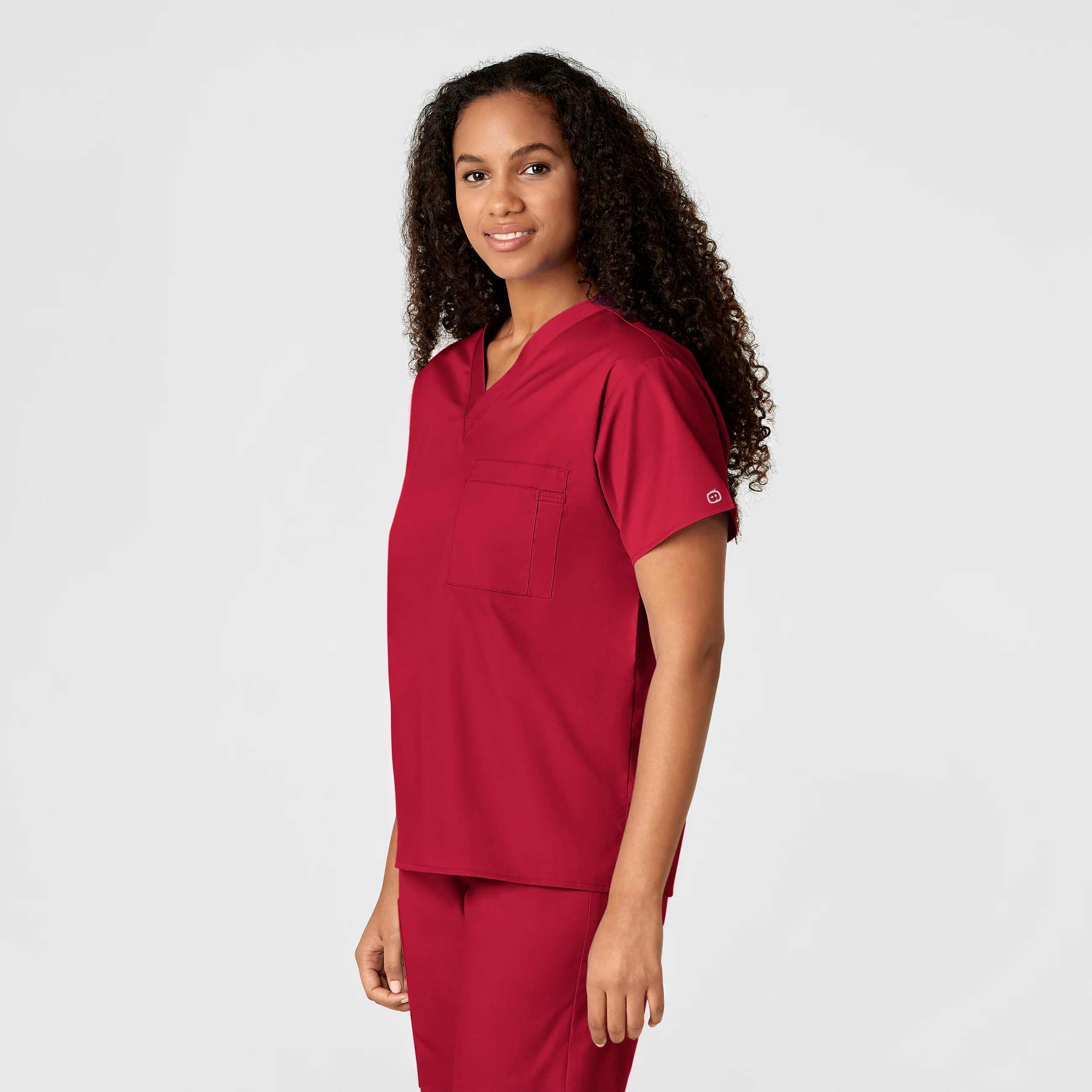 WonderWORK Unisex V-Neck Scrub Top - Red - Image 4