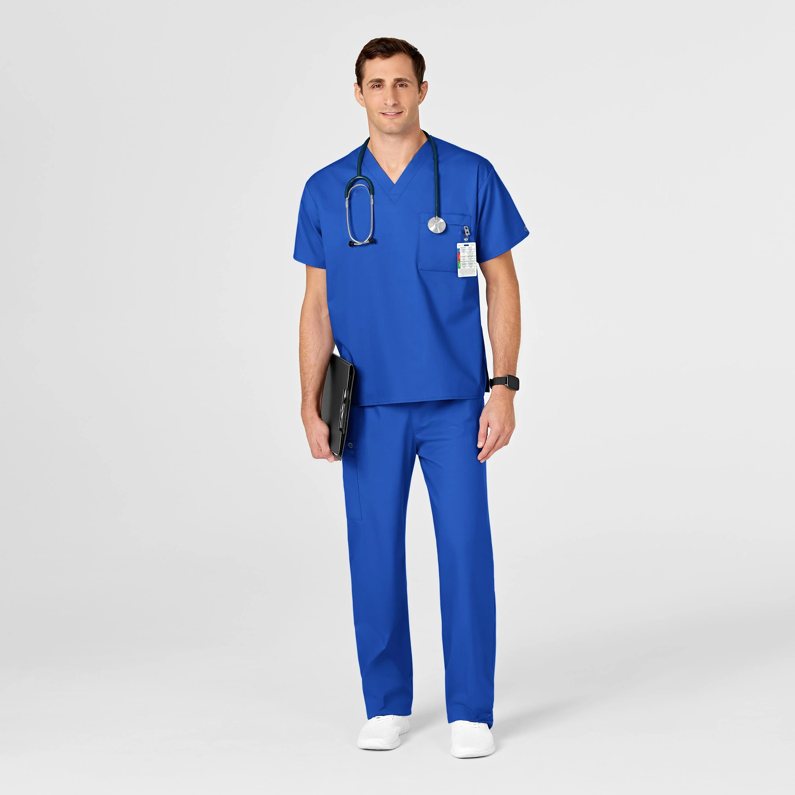 WonderWORK Unisex V-Neck Scrub Top - Royal - Image 6
