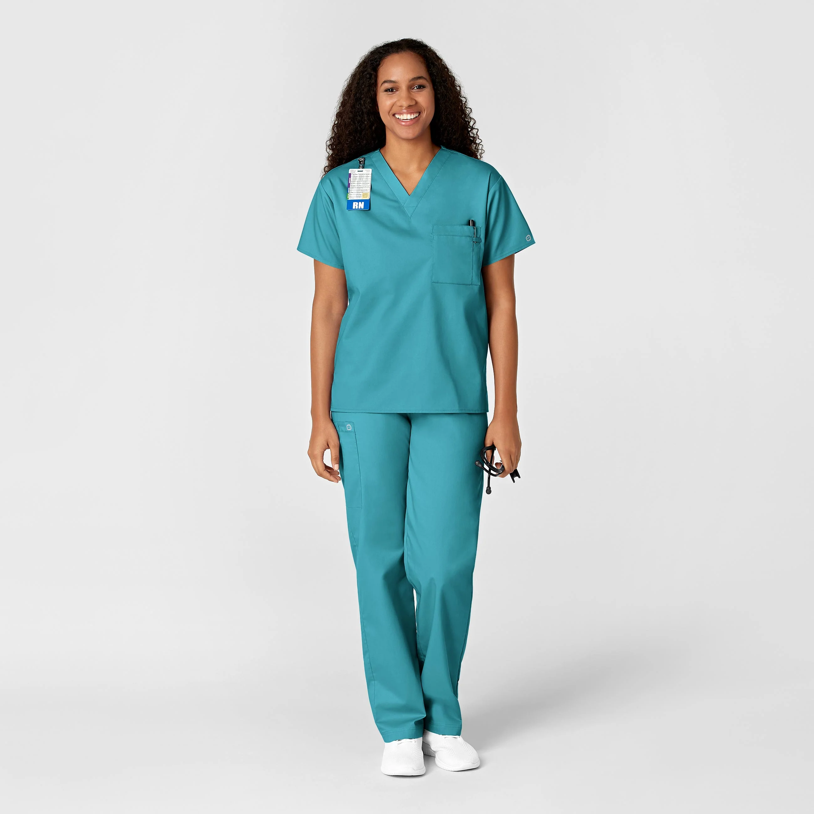 WonderWORK Unisex V-Neck Scrub Top - Teal Blue - Image 3