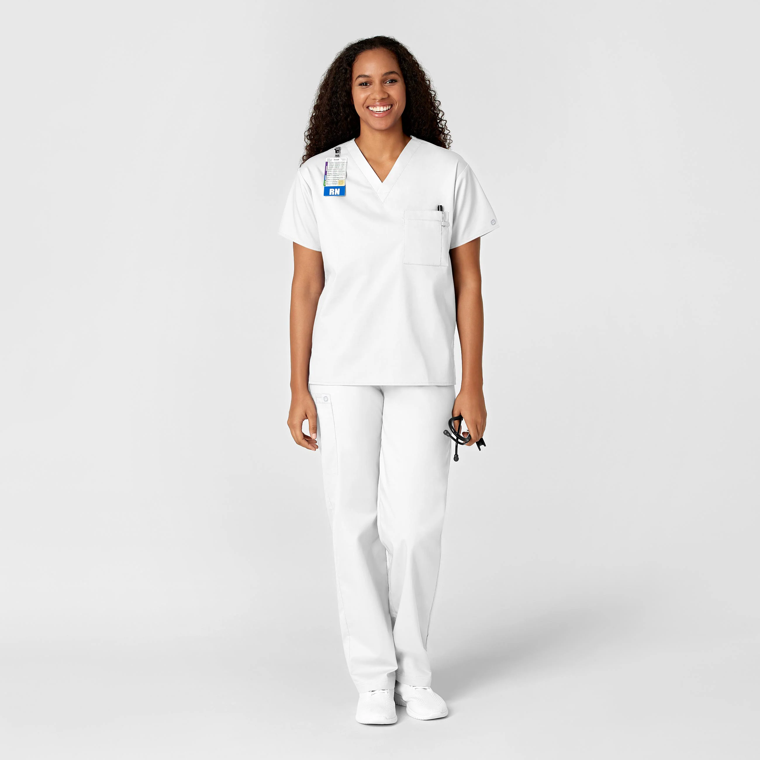 WonderWORK Unisex V-Neck Scrub Top - White - Image 3