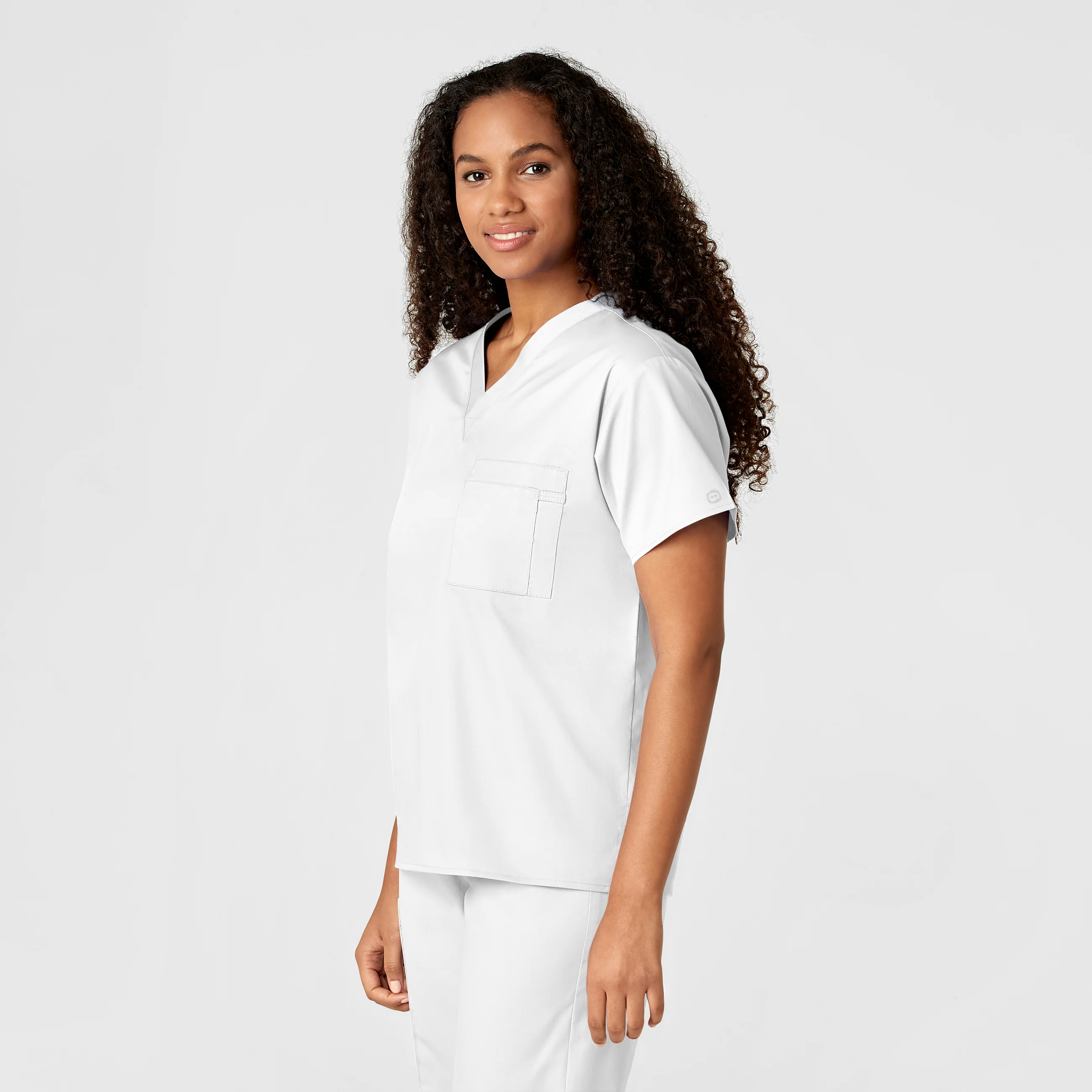 WonderWORK Unisex V-Neck Scrub Top - White - Image 4