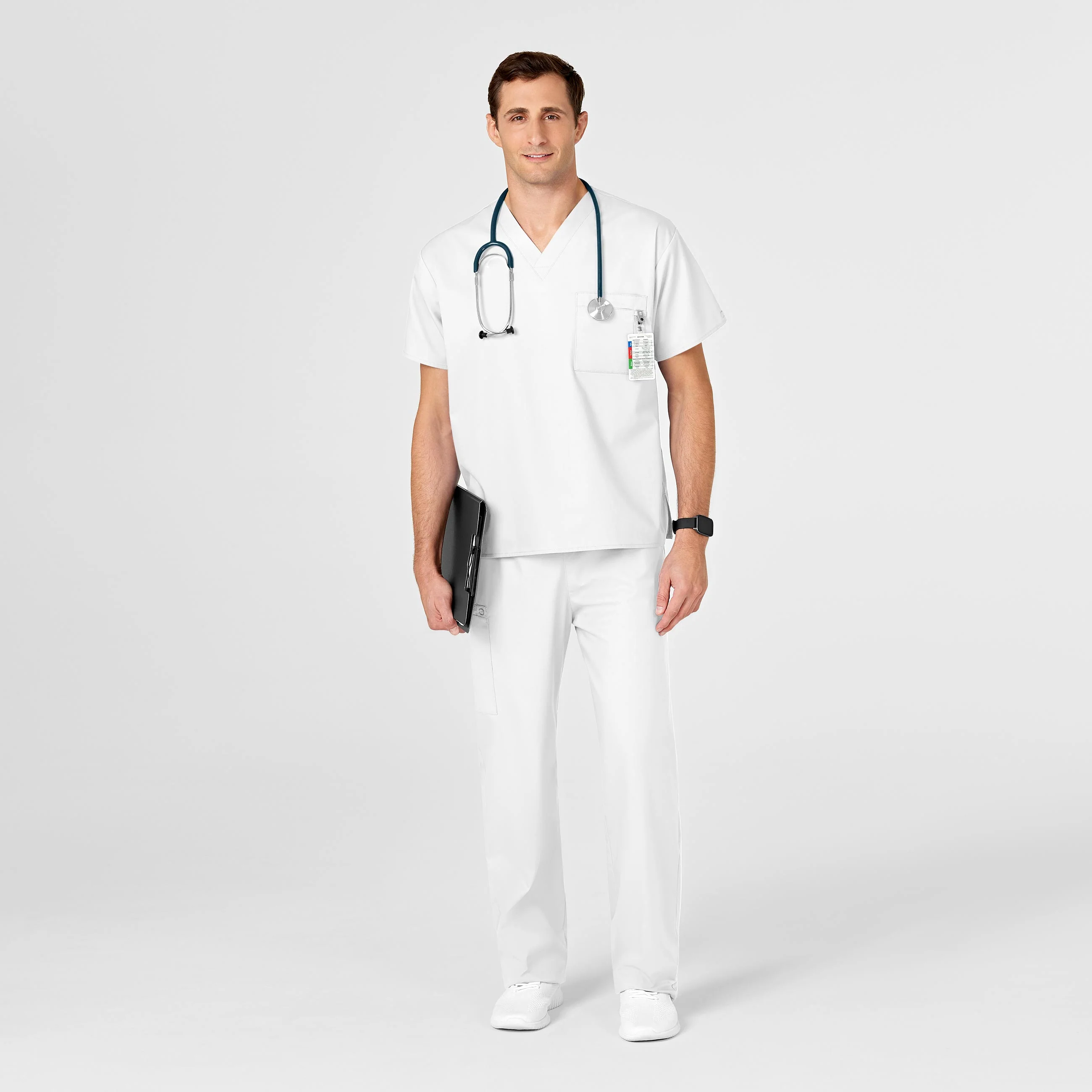 WonderWORK Unisex V-Neck Scrub Top - White - Image 6