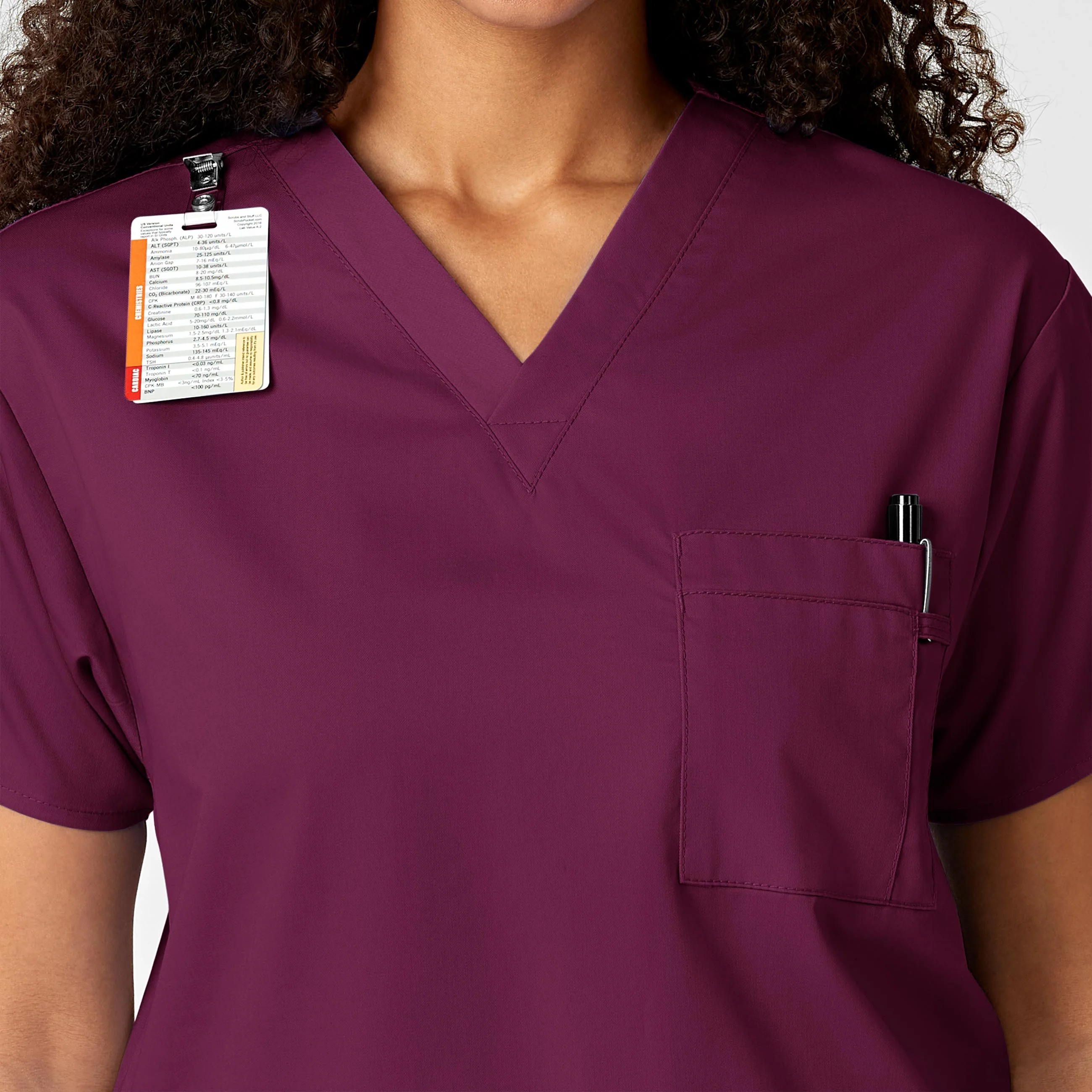 WonderWORK Unisex V-Neck Scrub Top - Wine - Image 10