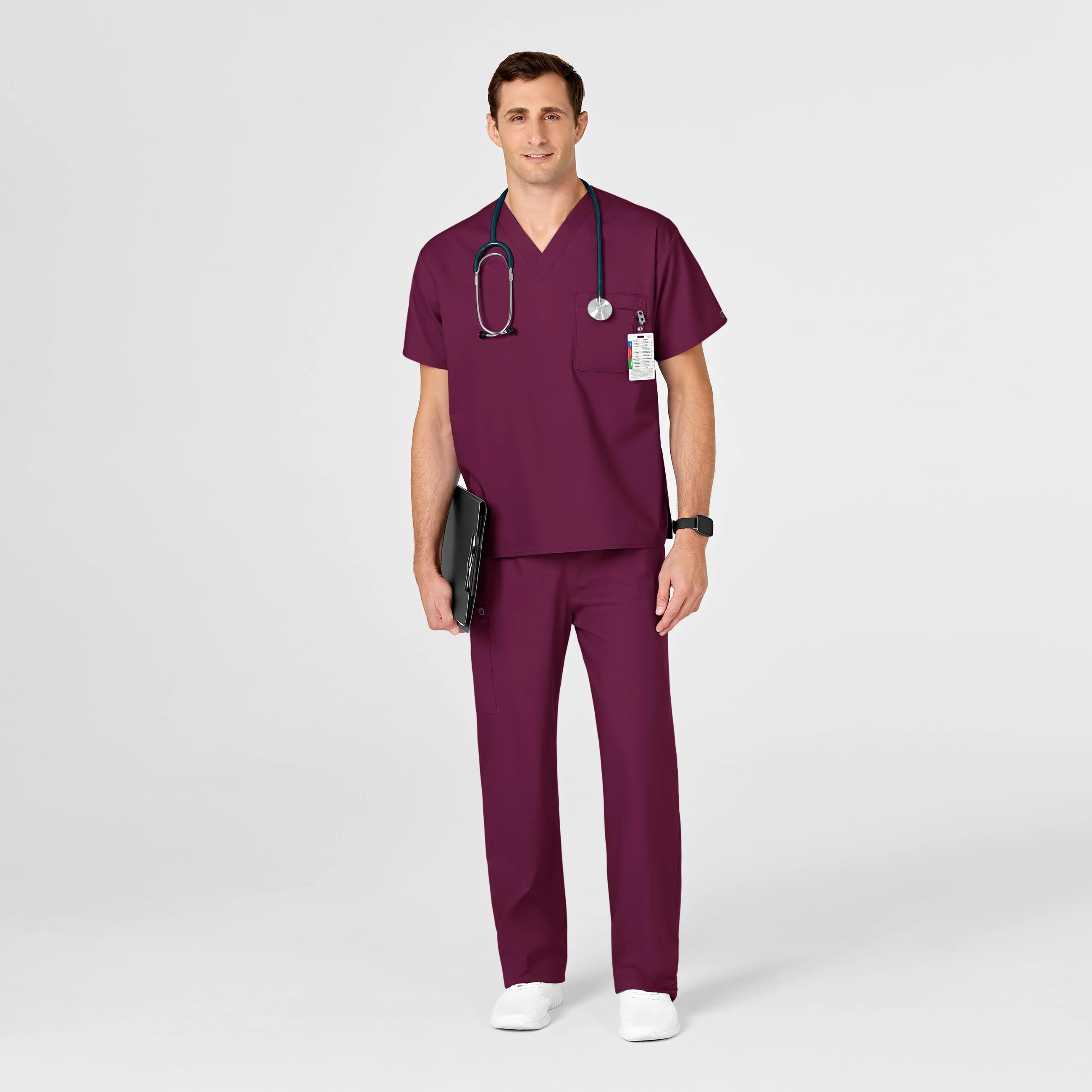 WonderWORK Unisex V-Neck Scrub Top - Wine - Image 6