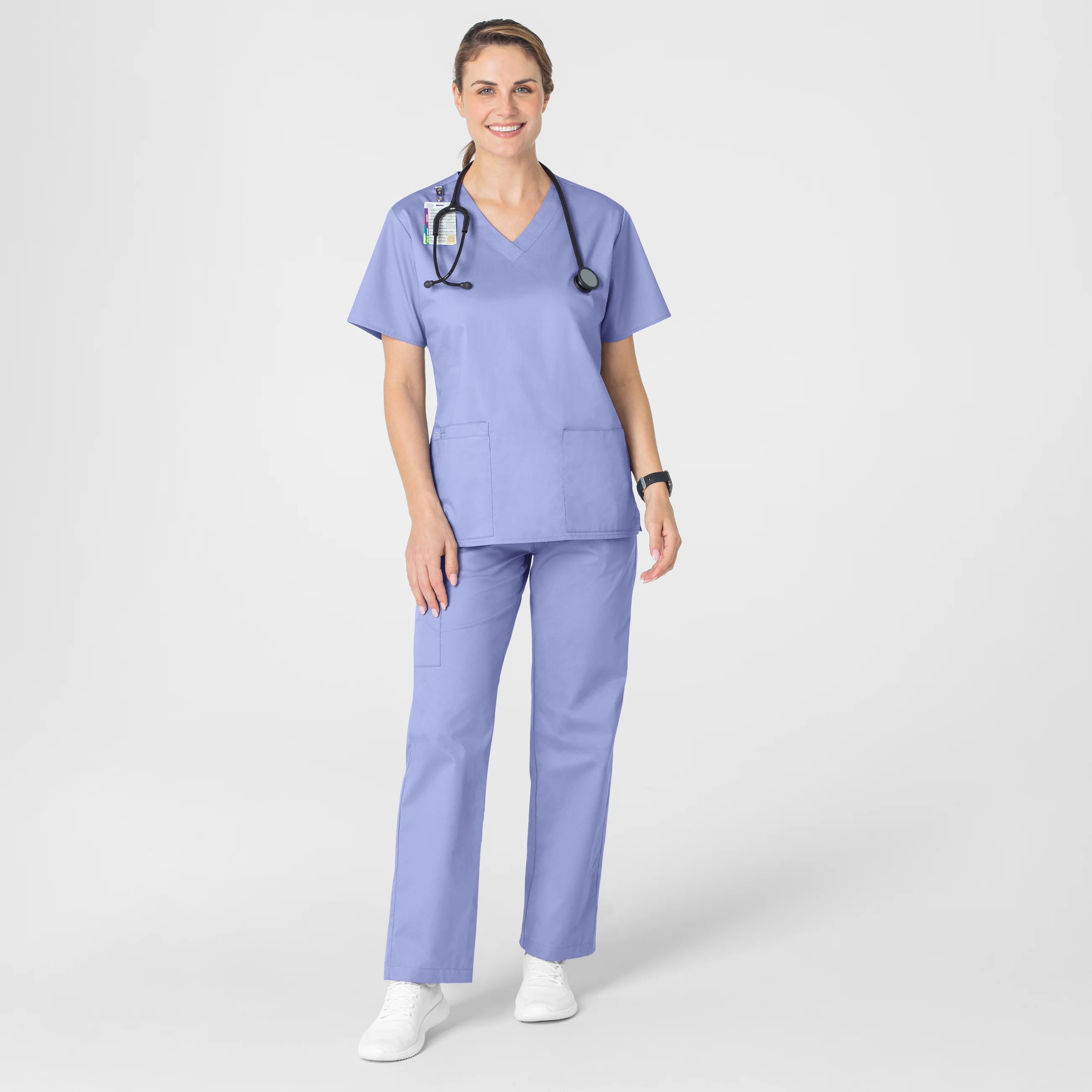 WonderWORK Women's V-Neck Scrub Top - Ceil Blue - Image 3