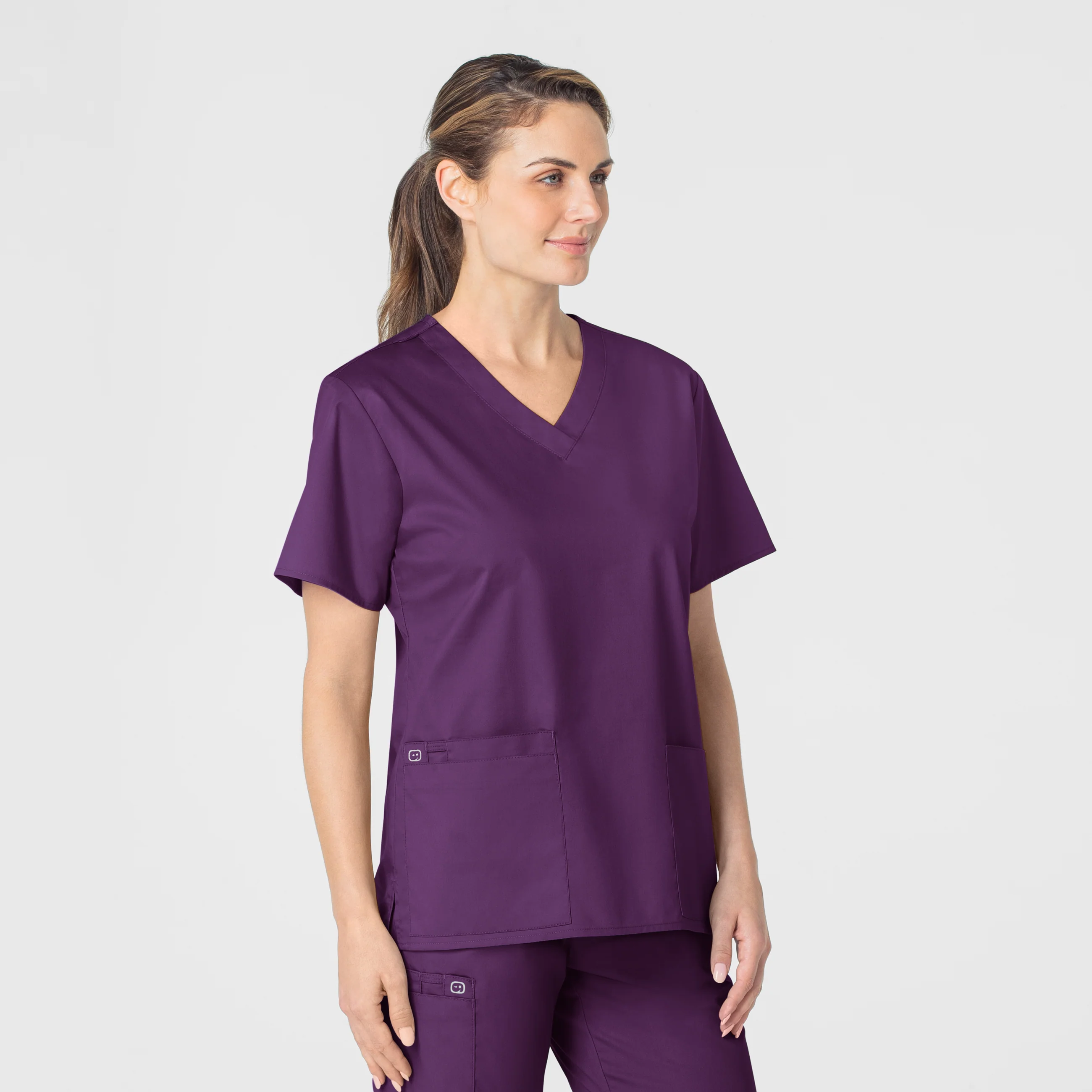 WonderWORK Women's V-Neck Scrub Top - Eggplant - Image 4