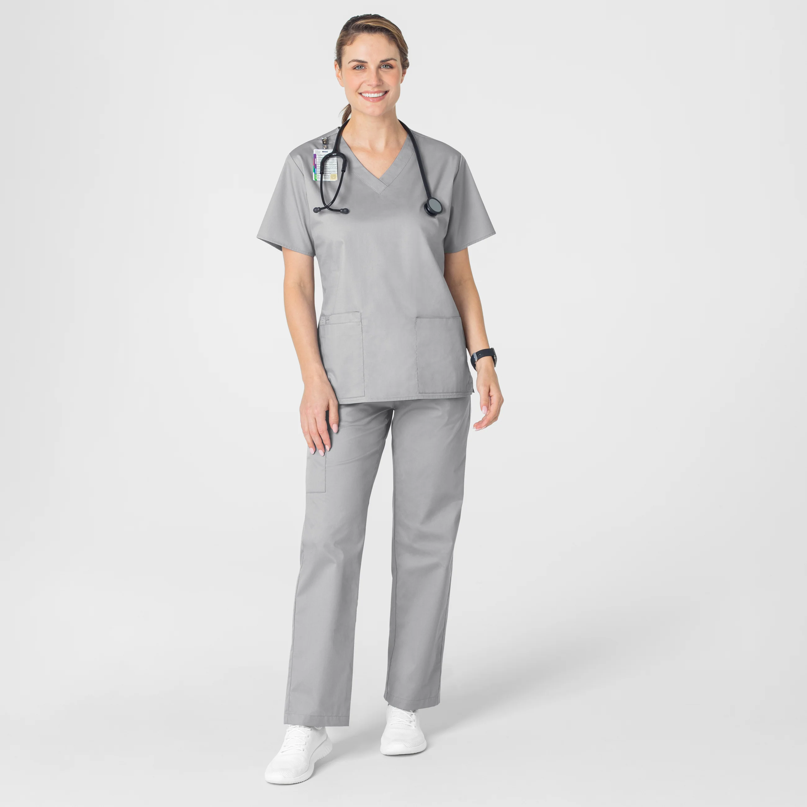 WonderWORK Women's V-Neck Scrub Top - Grey - Image 3