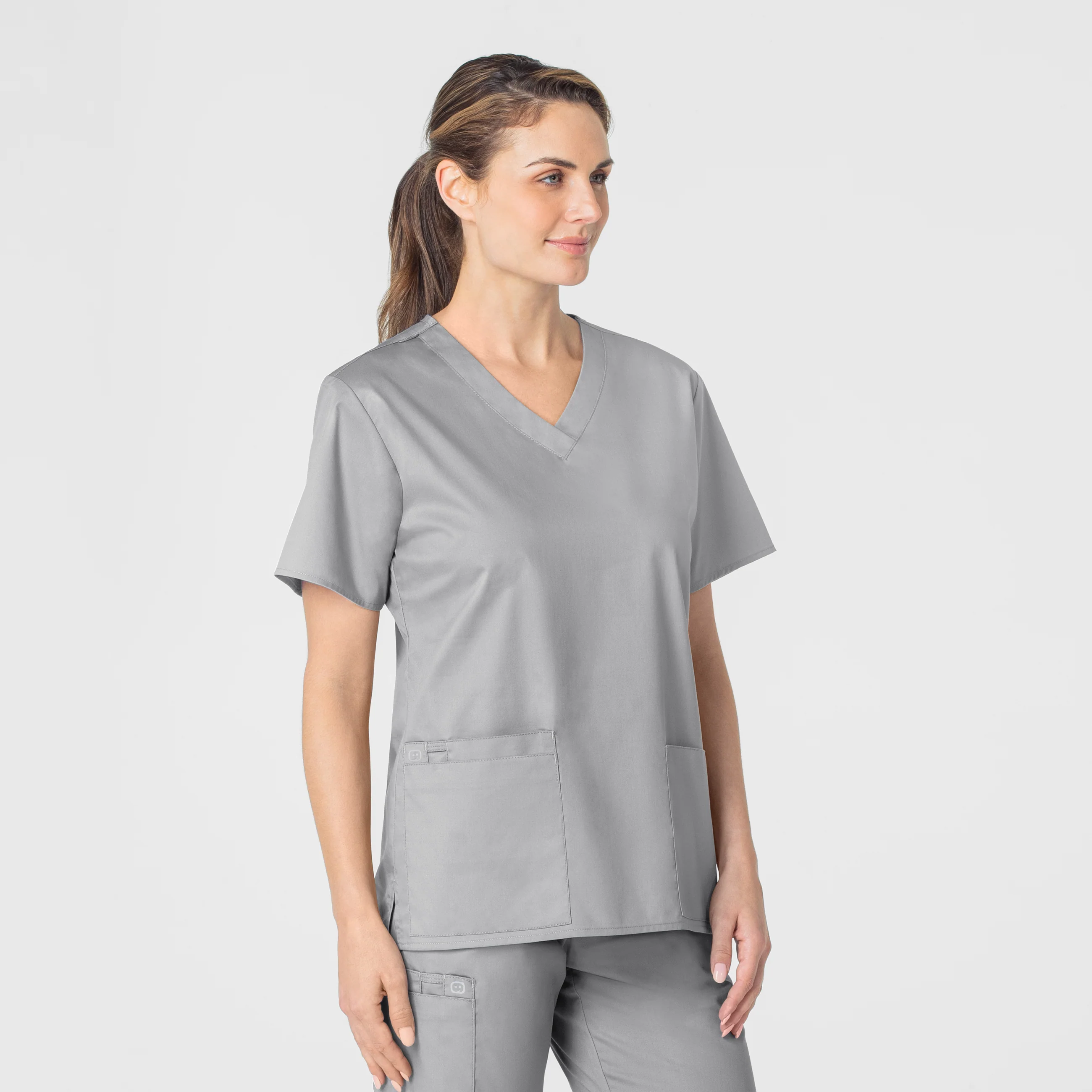 WonderWORK Women's V-Neck Scrub Top - Grey - Image 4