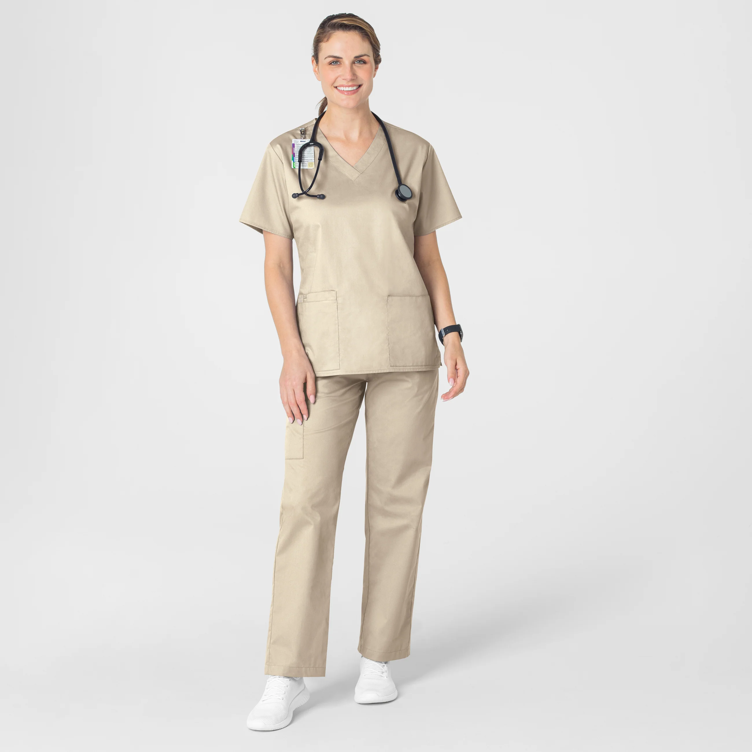 WonderWORK Women's V-Neck Scrub Top - Khaki - Image 3