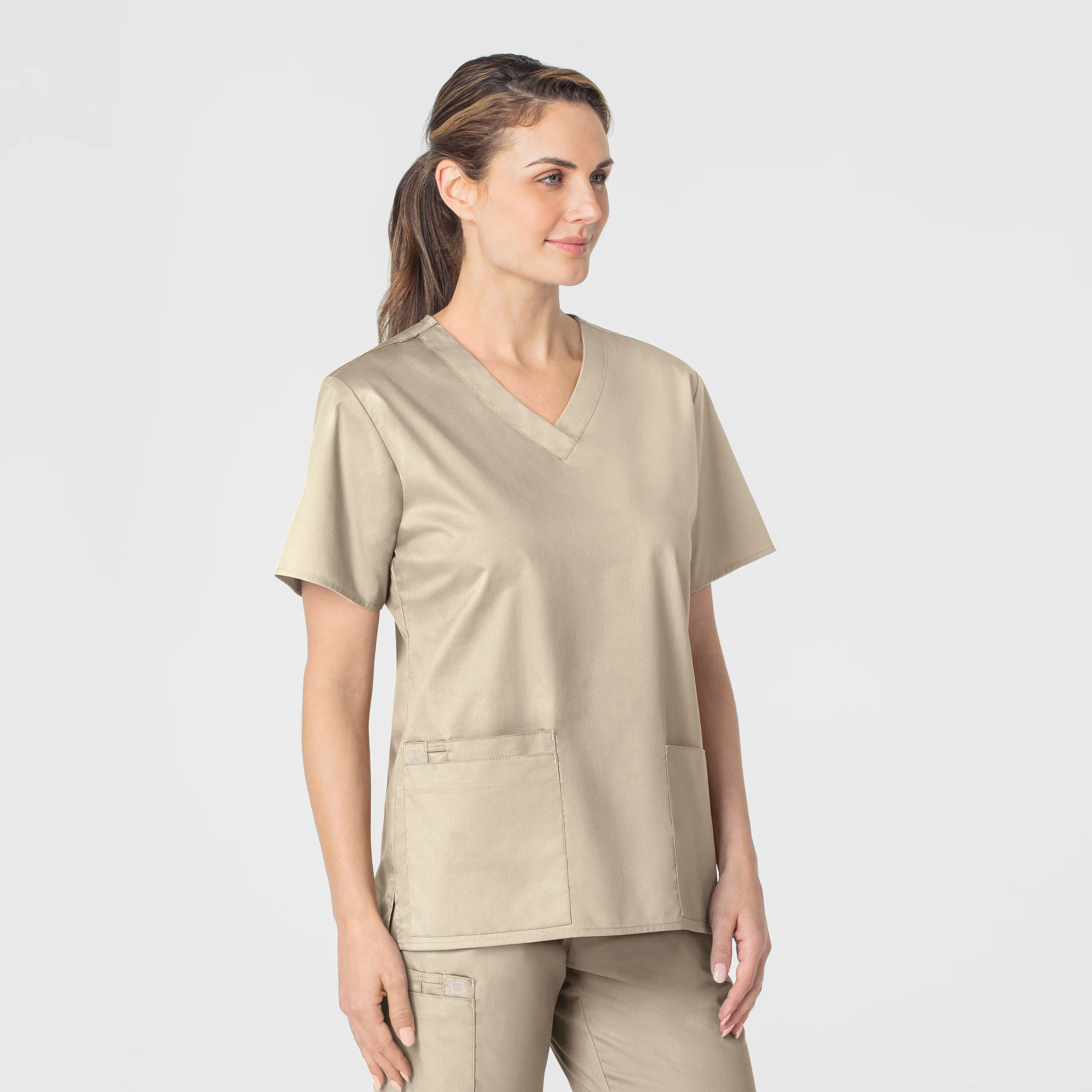 WonderWORK Women's V-Neck Scrub Top - Khaki - Image 4