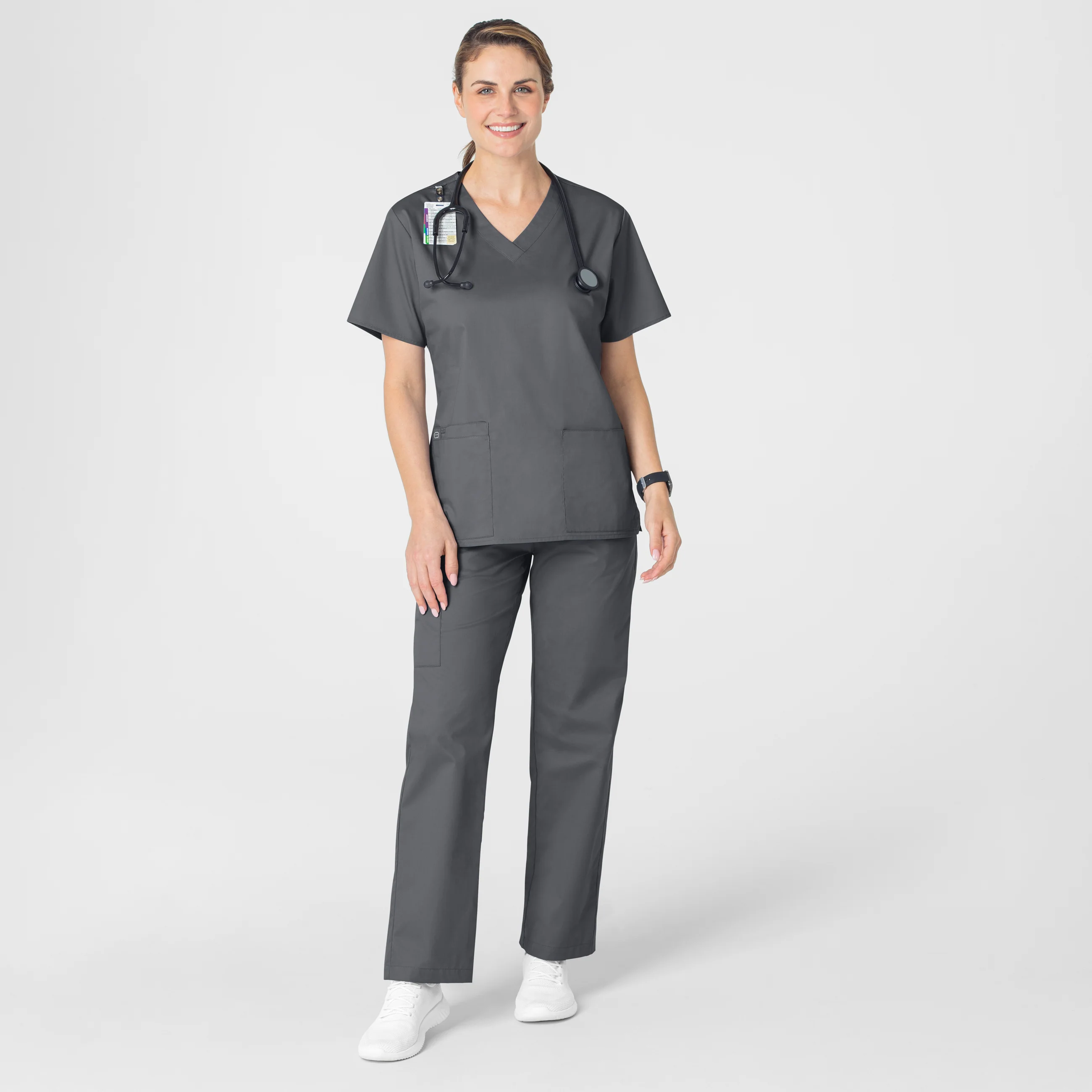 WonderWORK Women's V-Neck Scrub Top - Pewter - Image 3