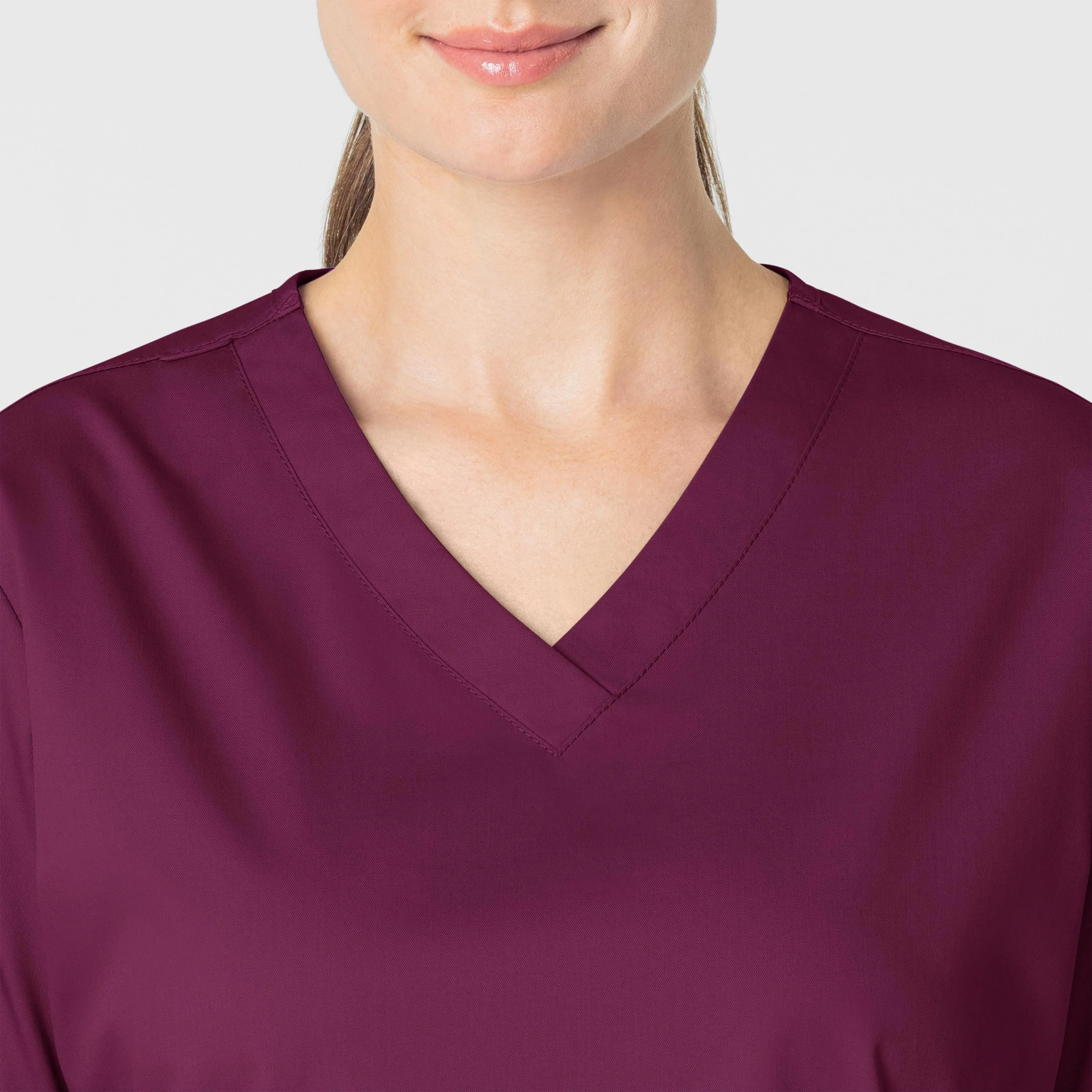 WonderWORK Women's V-Neck Scrub Top - Wine - Image 5