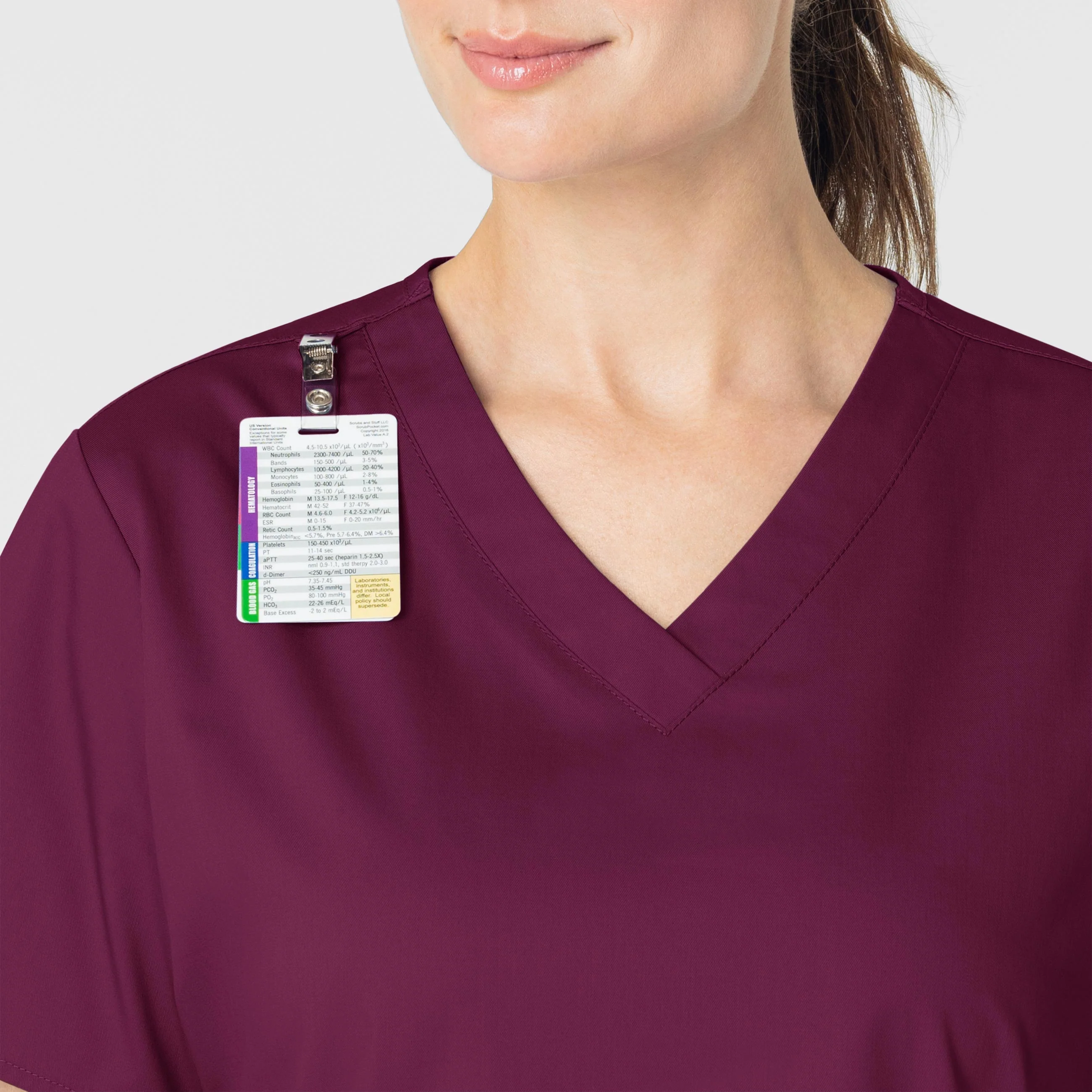 WonderWORK Women's V-Neck Scrub Top - Wine - Image 6