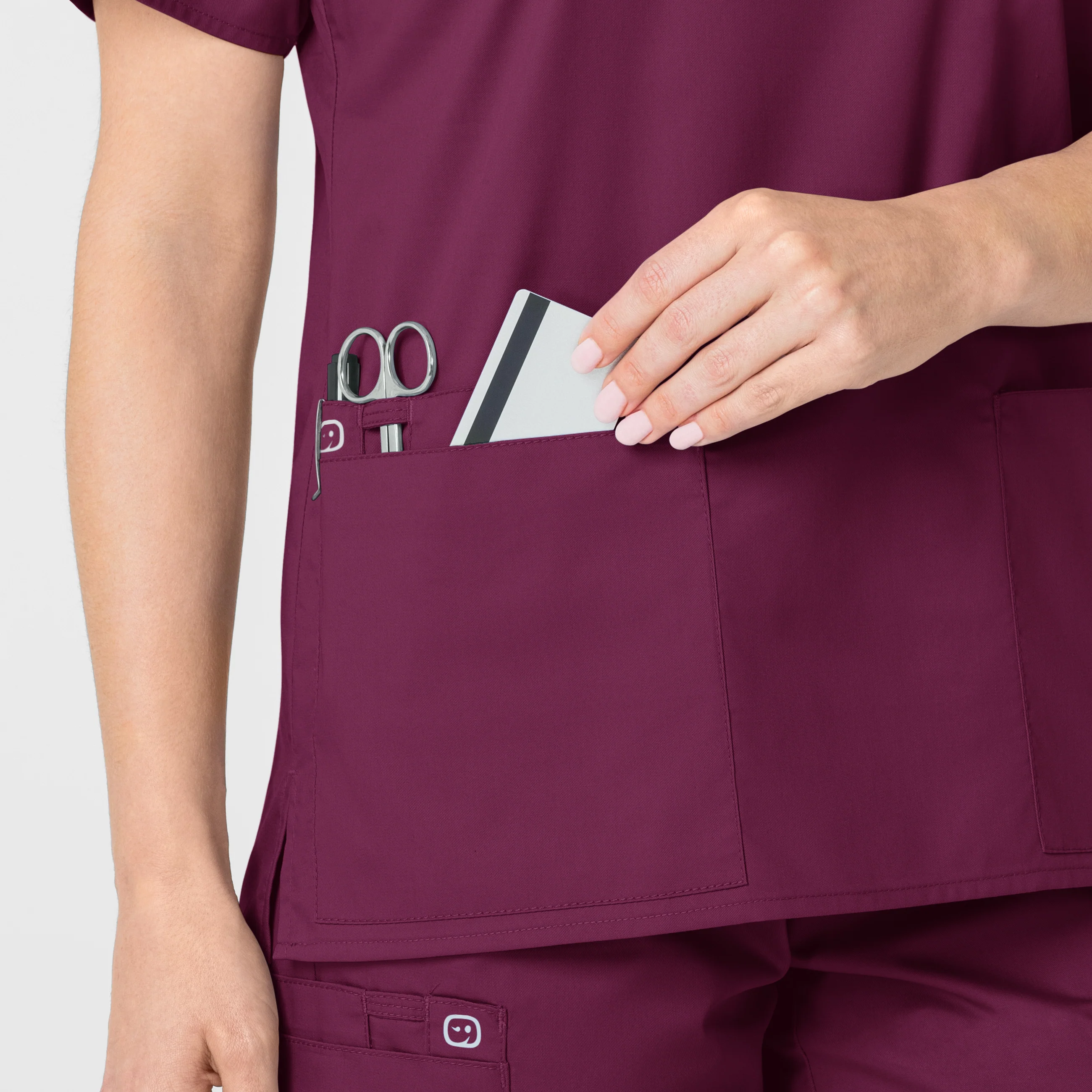 WonderWORK Women's V-Neck Scrub Top - Wine - Image 7
