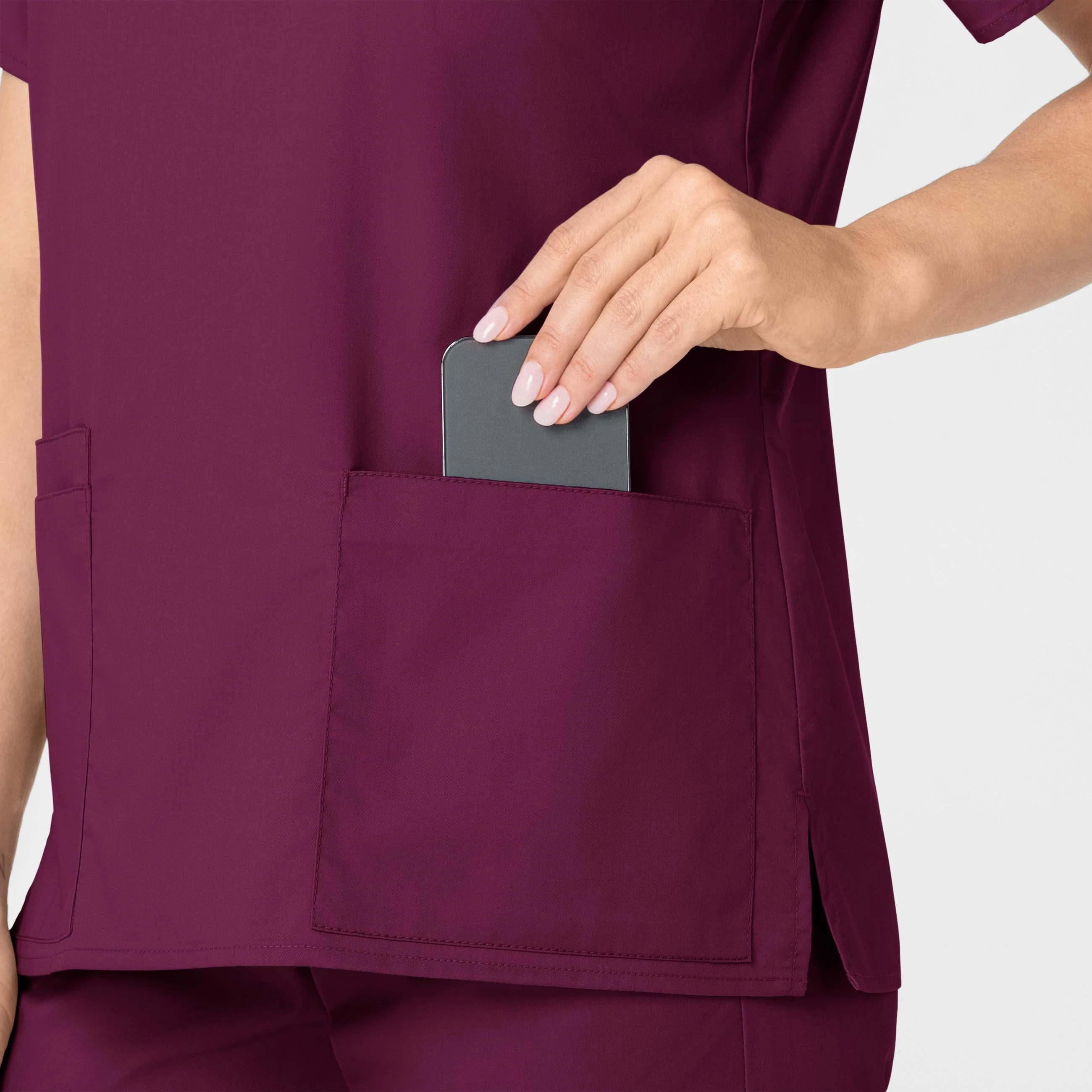 WonderWORK Women's V-Neck Scrub Top - Wine - Image 8