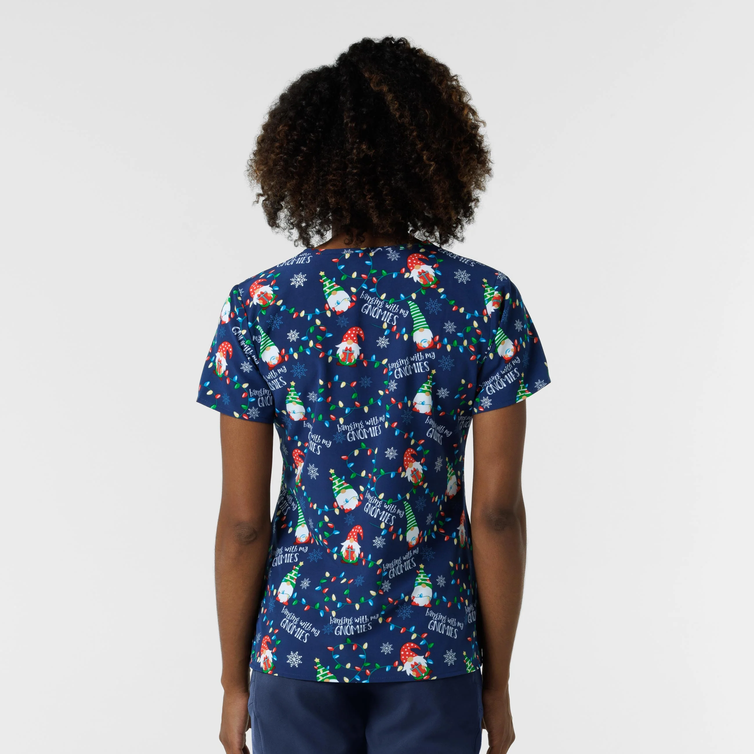 Zoe+Chloe Performance V-Neck Print Scrub Top - Gnome Alone - Image 2